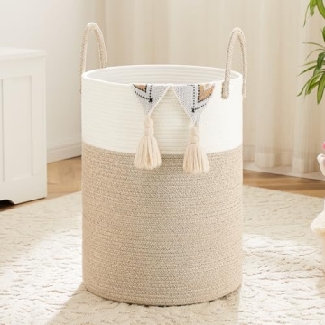 Artfeel Laundry Basket,Woven Cotton Rope Laundry Hamper,60L for Decor Storage of Dirty Clothes,Toys ...