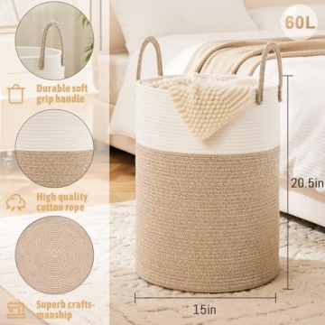 Artfeel Cotton Rope Laundry Basket, 60L Stylish Storage