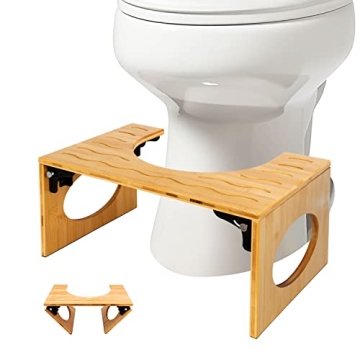 BQYPOWER Bamboo Toilet Stool 8 Inch Collapsible Stool