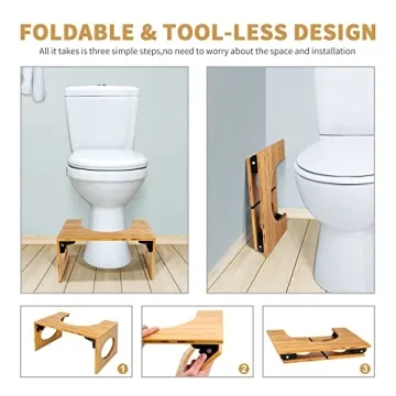 BQYPOWER Bamboo Toilet Stool 8 Inch Collapsible Stool