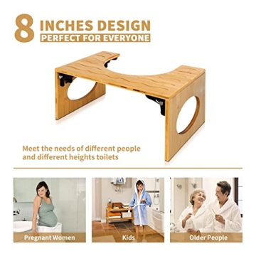 BQYPOWER Bamboo Toilet Stool 8 Inch Collapsible Stool
