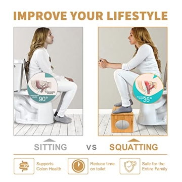 BQYPOWER Bamboo Toilet Stool 8 Inch Collapsible Stool