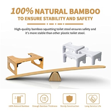 BQYPOWER Bamboo Toilet Stool 8 Inch Collapsible Stool