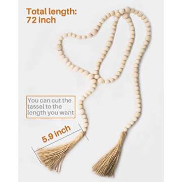 Wood Bead Garland with Tassels, 72 Inch Natural Wooden Beads Garland, 6 Feet Handmade Boho Farmhouse...