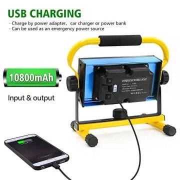 Tresda 100W COB Rechargeable Work Light, 7000LM Cordless LED Work Lights, Waterproof Portable Flood Light with Stand for Outdoor Camping, Hiking, Garage, Car Repairing, Workshop Job Site Lighting