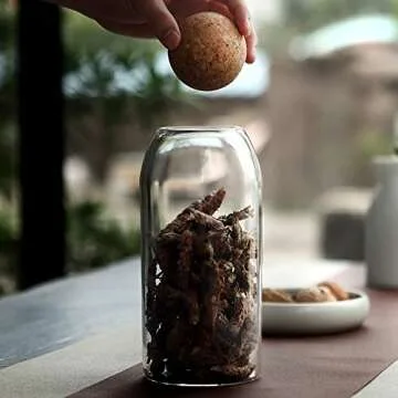 MOLADRI 800ML/27Oz Clear Glass Storage Cute Canister Holder Ball Wood Cork Top, Modern Decorative Cylinder Container Jar with Round Lid for Coffee, Spice, Candy, Salt, Cookie Cool Terrarium Bottle