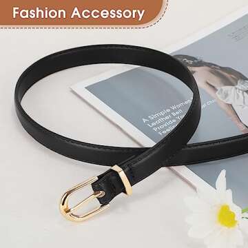 JASGOOD Women's Faux Leather Belt with Gold Buckle