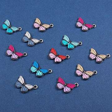 LiQunSweet 10 Pcs Alloy Enamel Butterfly Charms Metal Pendants Mixed Color Antique Silver Plated in ...