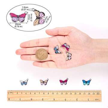 LiQunSweet 10 Pcs Alloy Enamel Butterfly Charms Metal Pendants Mixed Color Antique Silver Plated in Bulk for Jewelry Making DIY Accessories - 15x20mm