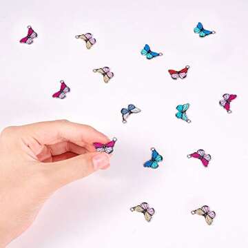 LiQunSweet 10 Pcs Alloy Enamel Butterfly Charms Metal Pendants Mixed Color Antique Silver Plated in Bulk for Jewelry Making DIY Accessories - 15x20mm