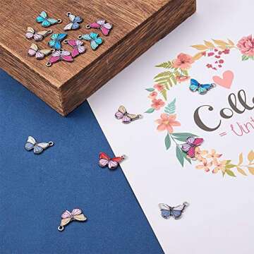 LiQunSweet 10 Pcs Alloy Enamel Butterfly Charms Metal Pendants Mixed Color Antique Silver Plated in Bulk for Jewelry Making DIY Accessories - 15x20mm