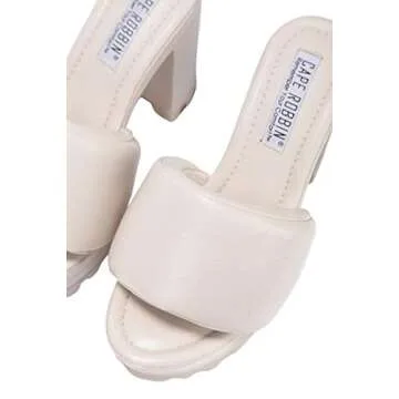 Cape Robbin Women's Platform Chunky High Heels Open Toe Slip On Sandals Beige Size 9