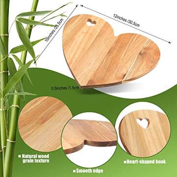 Patelai Valentine's Day Gifts Heart Shaped Cutting Board Acacia Wood Bread Board Cheese Serving Platter Serving Charcuterie Board for Meat Cheese and Vegetables(Heart Hole Style)