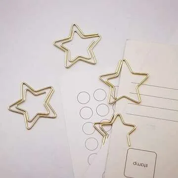 Funny Cute Gold Star Paperclips - 50pcs for Office & School