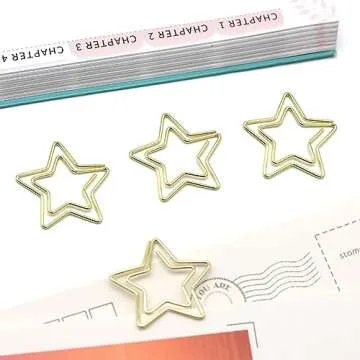 Funny Cute Gold Star Paperclips - 50pcs for Office & School