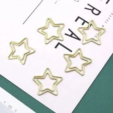 Funny Cute Gold Star Paperclips - 50pcs for Office & School