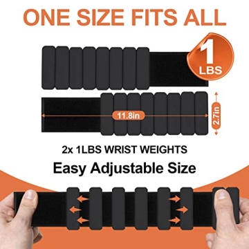 66FIT Wrist Ankle Weights Set of 2 (1Lb Each) Adjustable for Women Men Kids Increase Training Intensity Sets Strength Walking Running VR Sports Yoga Pilates Gym, Black