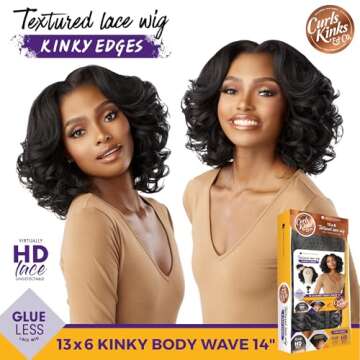 Sensationnel Curls kinksandco kinkyedges wig - kinky body wave 14 inch 13x6 lace frontal natural kinkytexture edged hairline for natural 3c to 4c hair textures (1B OFFBLACK)