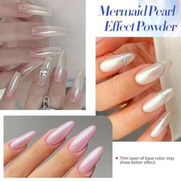 BORN PRETTY Chrome Nail Powder,White Pearl Metallic Mirror Holographic Chrome Powder for Nails,Pearl Glitter Pigment Dust Kit Nail Art Decoration Sets