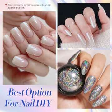 BORN PRETTY Chrome Nail Powder,White Pearl Metallic Mirror Holographic Chrome Powder for Nails,Pearl Glitter Pigment Dust Kit Nail Art Decoration Sets