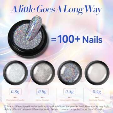 BORN PRETTY Chrome Nail Powder,White Pearl Metallic Mirror Holographic Chrome Powder for Nails,Pearl Glitter Pigment Dust Kit Nail Art Decoration Sets