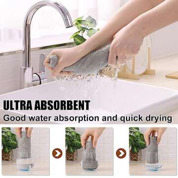 Homaxy 12 Pack Kitchen Dish Cloths (10 x 10 Inches, Grey), Super Soft and Absorbent Coral Velvet Dish Towels, Nonstick Oil Fast Drying Microfiber Cleaning Cloth, No Lint Household Dishcloths