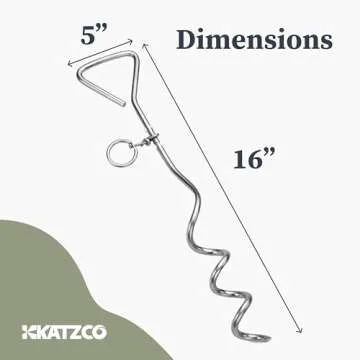 Katzco Dog Tie-Out Stake - Heavy Duty 16" Dog Stakes for Outside, Yard and Camping, Corkscrew Arrowhead Design with Tangle-Free 360 Swivel Hook - Water Resistant Pet Restraint Tool up to 80 lb Dogs