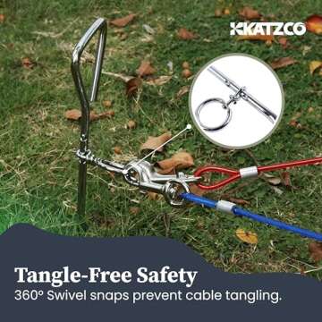 Katzco Dog Tie-Out Stake - Heavy Duty 16" Dog Stakes for Outside, Yard and Camping, Corkscrew Arrowhead Design with Tangle-Free 360 Swivel Hook - Water Resistant Pet Restraint Tool up to 80 lb Dogs