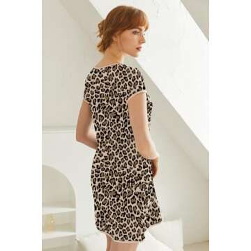 Ekouaer 2 Pack Nightgowns for Women Night Dress Short Sleeve Women's Sleepwear Sleep Shirts Soft Black+Leopard S