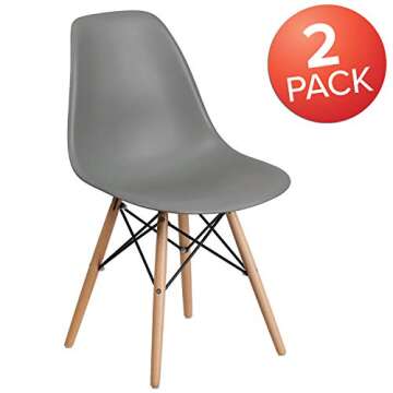 Flash Furniture 2 Pack Elon Series Moss Gray Plastic Chair with Wooden Legs for Versatile Kitchen, D...