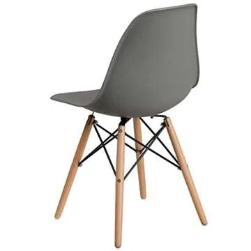 Flash Furniture 2 Pack Elon Series Moss Gray Plastic Chair with Wooden Legs for Versatile Kitchen, Dining Room, Living Room, Library or Desk Use