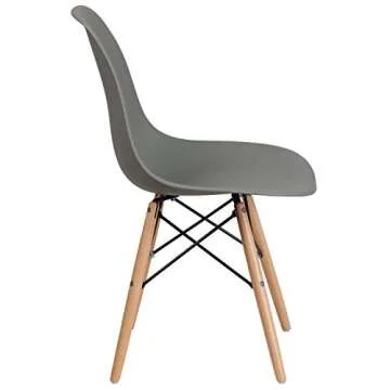 Flash Furniture 2 Pack Elon Series Moss Gray Plastic Chair with Wooden Legs for Versatile Kitchen, Dining Room, Living Room, Library or Desk Use