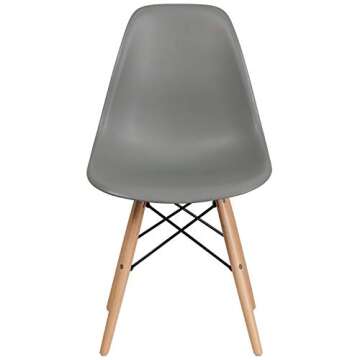 Flash Furniture 2 Pack Elon Series Moss Gray Plastic Chair with Wooden Legs for Versatile Kitchen, Dining Room, Living Room, Library or Desk Use