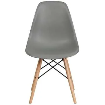 Flash Furniture 2 Pack Elon Series Moss Gray Plastic Chair with Wooden Legs for Versatile Kitchen, Dining Room, Living Room, Library or Desk Use