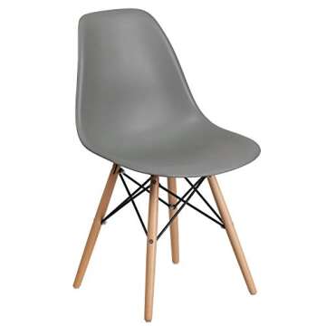 Flash Furniture 2 Pack Elon Series Moss Gray Plastic Chair with Wooden Legs for Versatile Kitchen, Dining Room, Living Room, Library or Desk Use