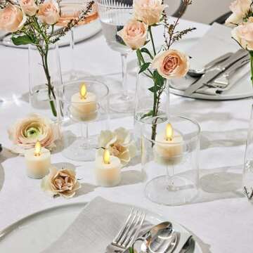 Luminara Flickering Flameless Pearl Ivory Tealights - Warm LED Light Flame Votives - Battery Operate...