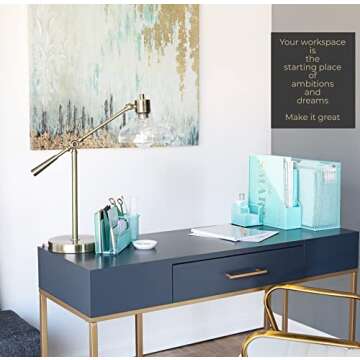 Blu Monaco 5 Piece Cute Office Supplies Aqua Desk Organizer Set - with Desktop Hanging File Organize...