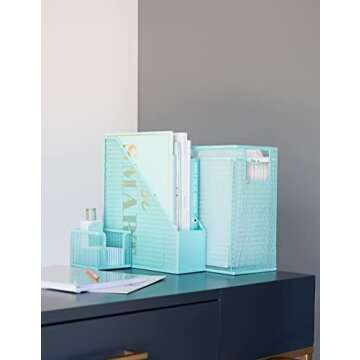 Blu Monaco 5 Piece Aqua Desk Organizer Set for Office