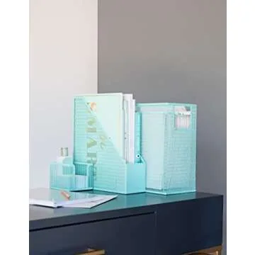 Blu Monaco 5 Piece Aqua Desk Organizer Set for Office