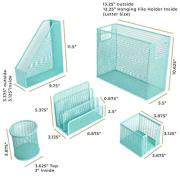 Blu Monaco 5 Piece Aqua Desk Organizer Set for Office