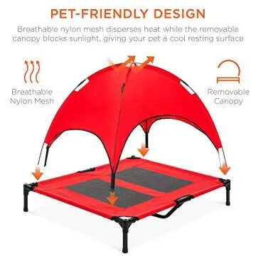 Best Choice Products 36in Elevated Cooling Dog Bed, Outdoor Raised Mesh Pet Cot w/Removable Canopy Shade Tent, Carrying Bag, Breathable Fabric - Red