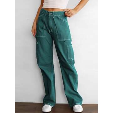 Dokotoo Cargo Jeans for Women Trendy Baggy Womens Jeans Women's Green Fall Outfits Women Trendy Urba...