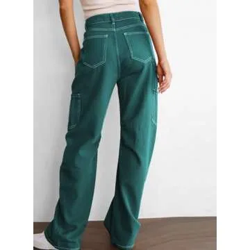 Dokotoo Cargo Jeans for Women Trendy Baggy Womens Jeans Women's Green Fall Outfits Women Trendy Urban Outfitters Womens Fashion Clothes Holiday Outfits Pants 2024