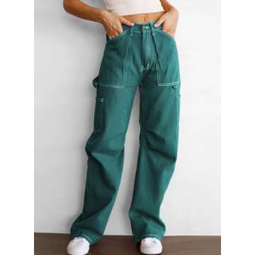 Dokotoo Cargo Jeans for Women Trendy Baggy Womens Jeans Women's Green Fall Outfits Women Trendy Urban Outfitters Womens Fashion Clothes Holiday Outfits Pants 2024