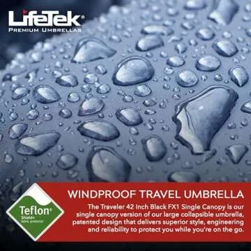 LifeTek Traveler 42 FX1 - Windproof Travel Umbrella, Automatic Open Close, Compact for Rain and Sun, Fits in Purse or Backpack, Lightweight, Durable Frame, Portable, UV Protection, Small and Portable