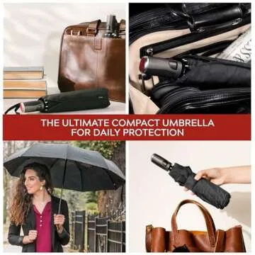 LifeTek Traveler 42 FX1 - Windproof Travel Umbrella, Automatic Open Close, Compact for Rain and Sun, Fits in Purse or Backpack, Lightweight, Durable Frame, Portable, UV Protection, Small and Portable