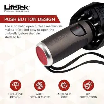 LifeTek Traveler 42 FX1 - Windproof Travel Umbrella, Automatic Open Close, Compact for Rain and Sun, Fits in Purse or Backpack, Lightweight, Durable Frame, Portable, UV Protection, Small and Portable