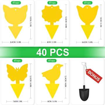40 Pcs 5 Shapes Yellow Extremely Sticky Traps for Fungus Gnat, Fruit Fly, Fly, Whitefly, Flying Inse...