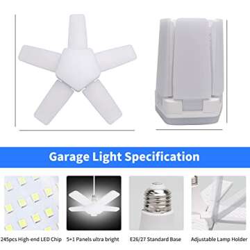 TUODAW LED Garage Lights 100W with 5 Adjustable Panels