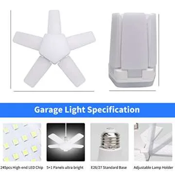 TUODAW LED Garage Lights 100W with 5 Adjustable Panels